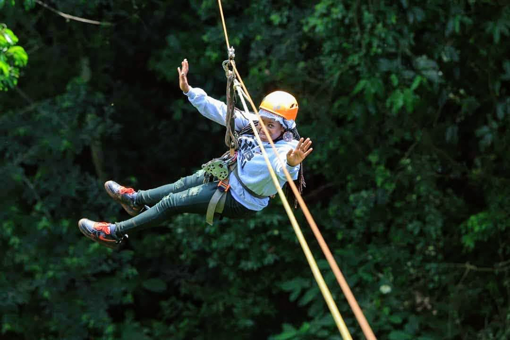 Ziplining is one of the adventures that Telma enjoys